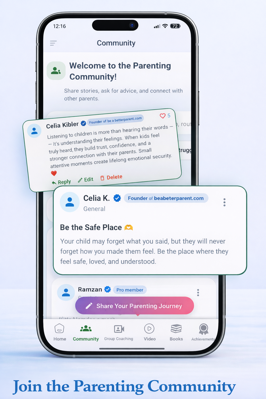 Parent community feed inside the app